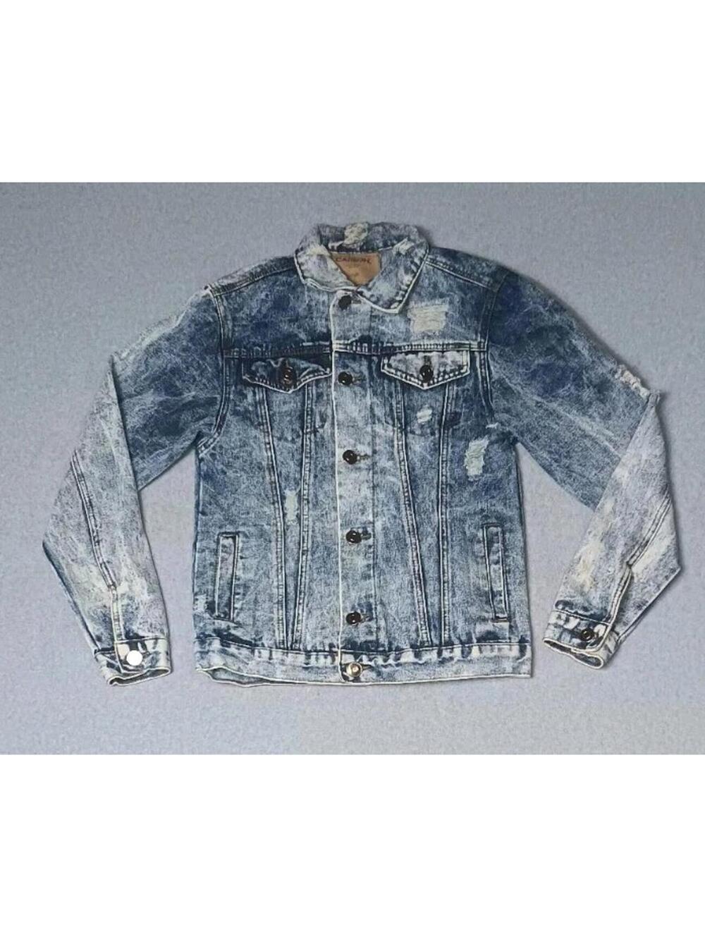 Carbon Denim Jean Jacket Mens Size Small Blue Jean Distressed Partial Acid Wash